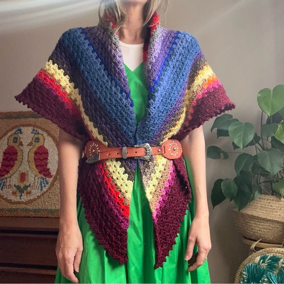 Hand Crafted Accessories - Hand Knit Multi Colour V Shawl